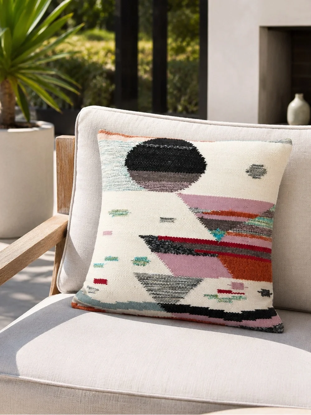 World Market Indoor Outdoor 20” Abstract Woven Throw Pillow NWT Recycled Fabric